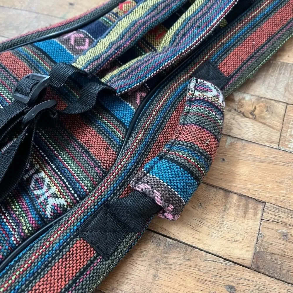 Boho Woven Striped Ukulele Backpack Padded Soft Case 25.75 in Multi-Color